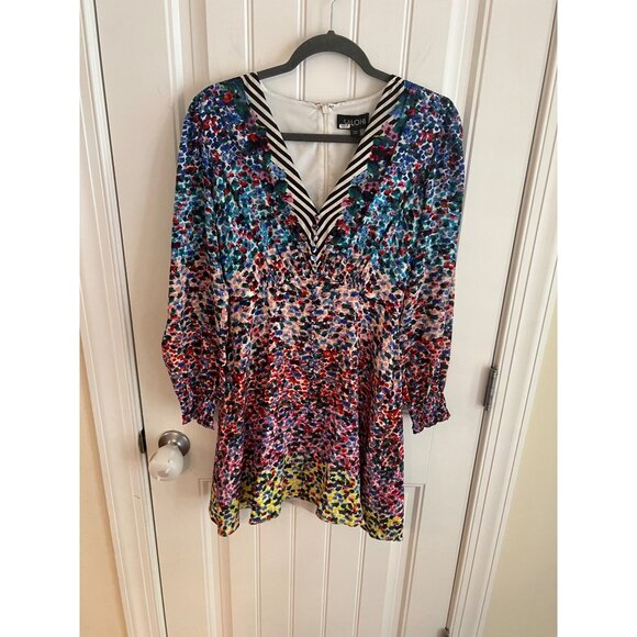 Saloni Eve Floral Print Silk Dress‎ in Rainbow Gardenia Size 6 - Picture 2 of 7